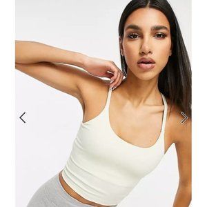 New ASOS 4505 Icon Yoga Cami Crop Top With Inner Bra Ivory Oatmeal Womens Size 2